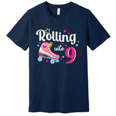 Rolling Into 9 Birthday Roller Skates 9th Birthday Premium T-Shirt