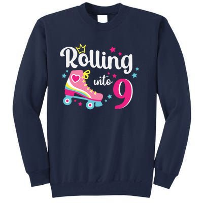 Rolling Into 9 Birthday Roller Skates 9th Birthday Tall Sweatshirt