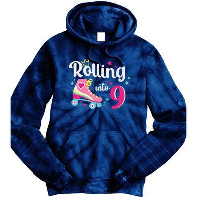 Rolling Into 9 Birthday Roller Skates 9th Birthday Tie Dye Hoodie