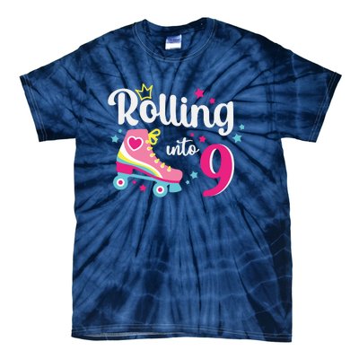 Rolling Into 9 Birthday Roller Skates 9th Birthday Tie-Dye T-Shirt