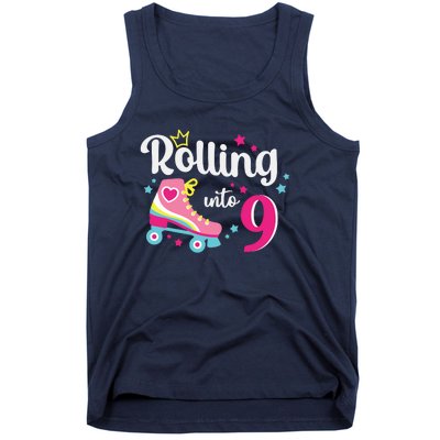 Rolling Into 9 Birthday Roller Skates 9th Birthday Tank Top