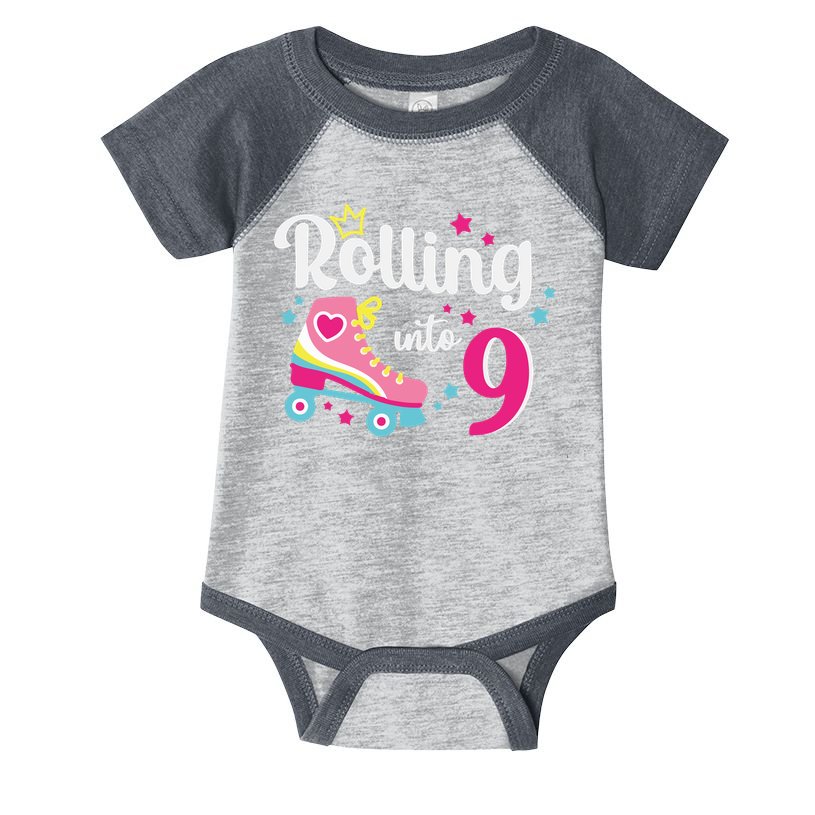 Rolling Into 9 Birthday Roller Skates 9th Birthday Infant Baby Jersey Bodysuit