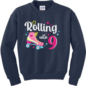 Rolling Into 9 Birthday Roller Skates 9th Birthday Kids Sweatshirt