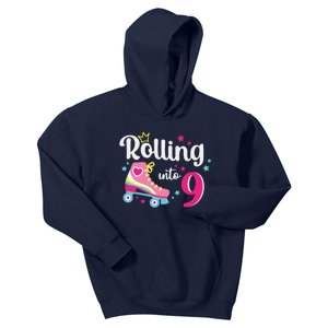 Rolling Into 9 Birthday Roller Skates 9th Birthday Kids Hoodie