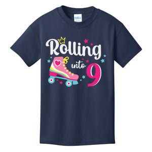 Rolling Into 9 Birthday Roller Skates 9th Birthday Kids T-Shirt