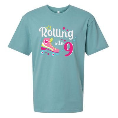 Rolling Into 9 Birthday Roller Skates 9th Birthday Sueded Cloud Jersey T-Shirt