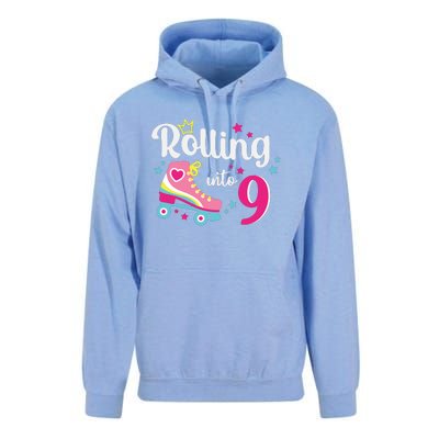 Rolling Into 9 Birthday Roller Skates 9th Birthday Unisex Surf Hoodie