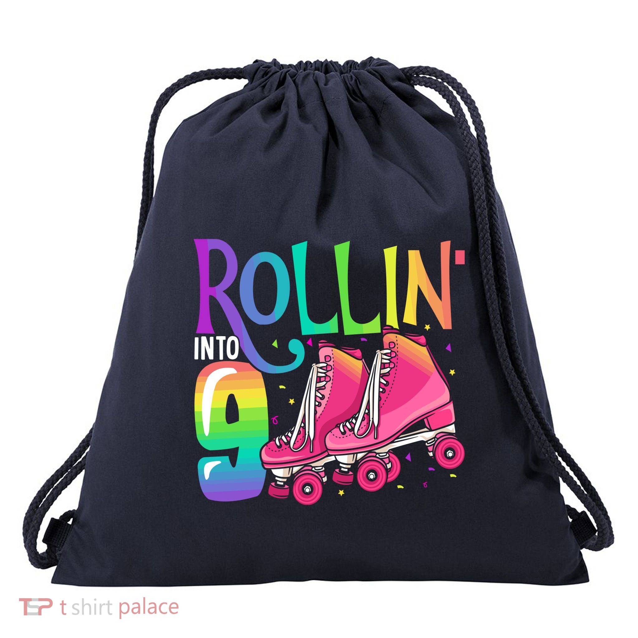 Rolling Into 9 Years Old Roller Skating Girl 9th Birthday Drawstring Bag