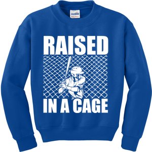 Raised In A Cage Baseball Training Batter Catcher Pitch Gift Kids Sweatshirt