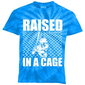 Raised In A Cage Baseball Training Batter Catcher Pitch Gift Kids Tie-Dye T-Shirt