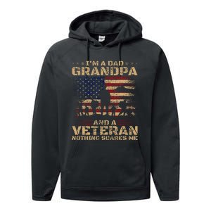 Retro Im A Dad Grandpa And Veteran Fathers Day Grandpa Papa Performance Fleece Hoodie