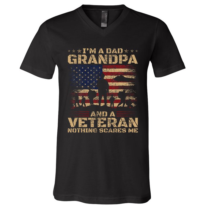 Retro Im A Dad Grandpa And Veteran Fathers Day Grandpa Papa V-Neck T-Shirt