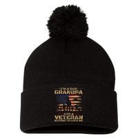 Retro Im A Dad Grandpa And Veteran Fathers Day Grandpa Papa Pom Pom 12in Knit Beanie