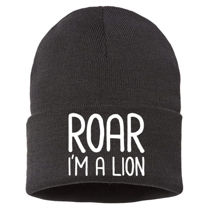 Roar IM A Lion Funny And Lazy Costume For Halloween Parties Sustainable Knit Beanie