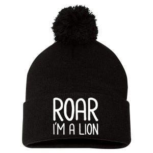 Roar IM A Lion Funny And Lazy Costume For Halloween Parties Pom Pom 12in Knit Beanie