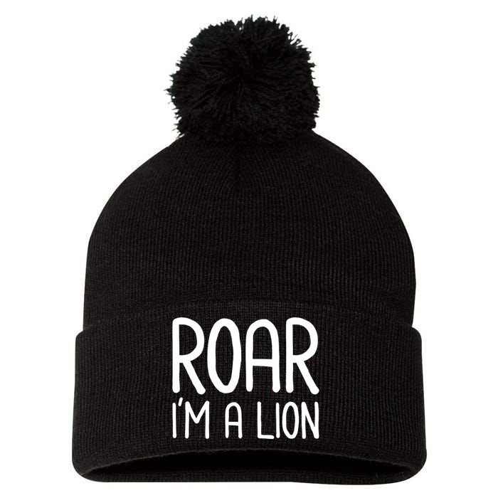 Roar IM A Lion Funny And Lazy Costume For Halloween Parties Pom Pom 12in Knit Beanie