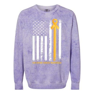 Ribbon In A Flag, Childhood Cancer Awareness Colorblast Crewneck Sweatshirt