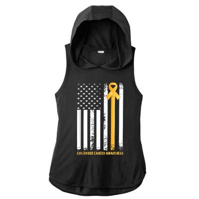 Ribbon In A Flag, Childhood Cancer Awareness Ladies PosiCharge Tri-Blend Wicking Draft Hoodie Tank