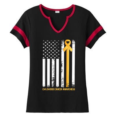 Ribbon In A Flag, Childhood Cancer Awareness Ladies Halftime Notch Neck Tee