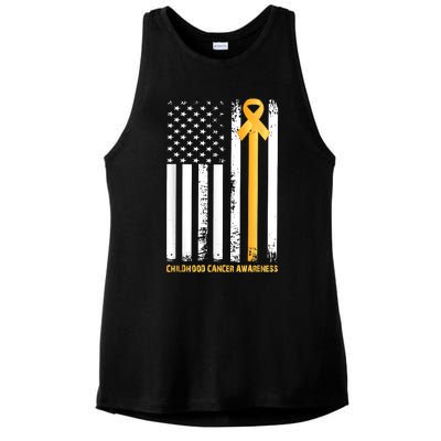 Ribbon In A Flag, Childhood Cancer Awareness Ladies PosiCharge Tri-Blend Wicking Tank