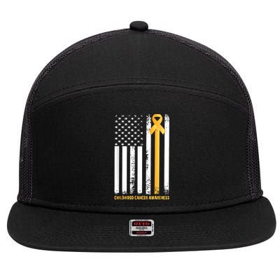 Ribbon In A Flag, Childhood Cancer Awareness 7 Panel Mesh Trucker Snapback Hat