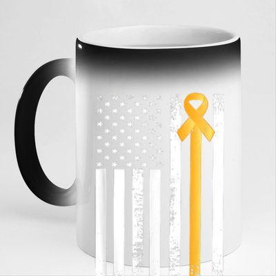 Ribbon In A Flag, Childhood Cancer Awareness 11oz Black Color Changing Mug