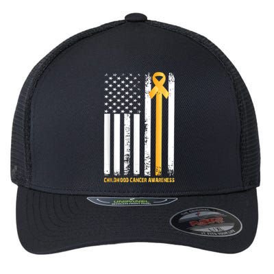 Ribbon In A Flag, Childhood Cancer Awareness Flexfit Unipanel Trucker Cap