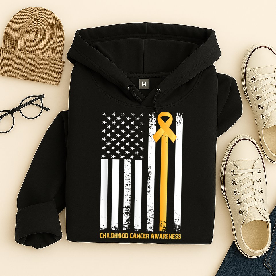 Ribbon In A Flag, Childhood Cancer Awareness Hoodie