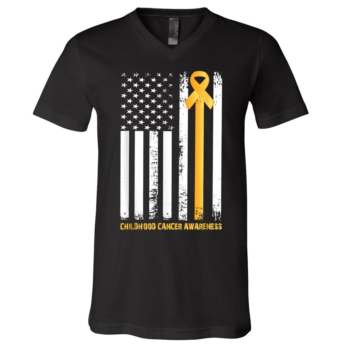 Ribbon In A Flag, Childhood Cancer Awareness V-Neck T-Shirt
