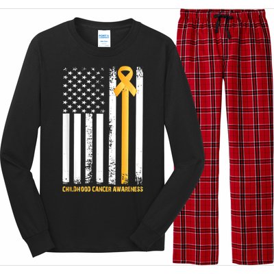 Ribbon In A Flag, Childhood Cancer Awareness Long Sleeve Pajama Set