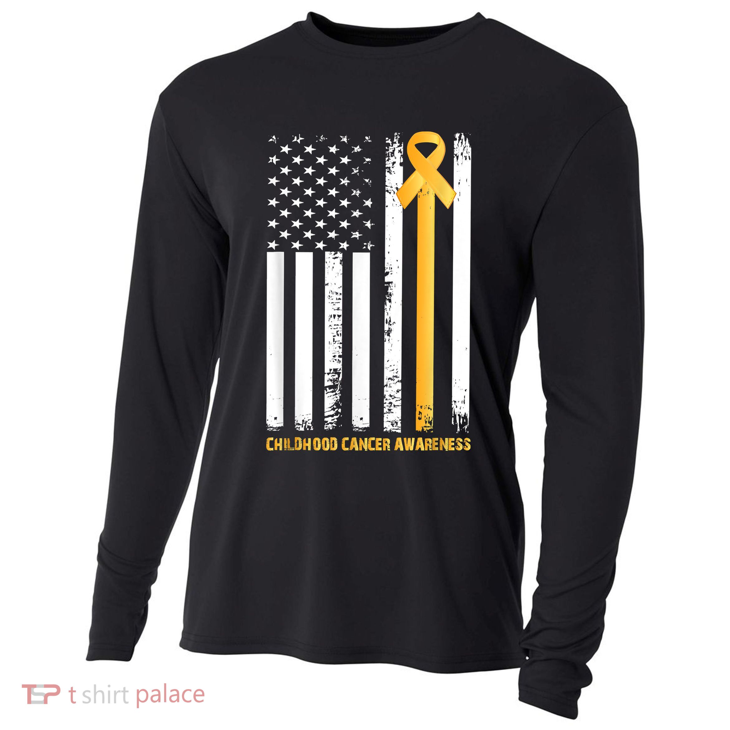 Ribbon In A Flag, Childhood Cancer Awareness Cooling Performance Long Sleeve Crew
