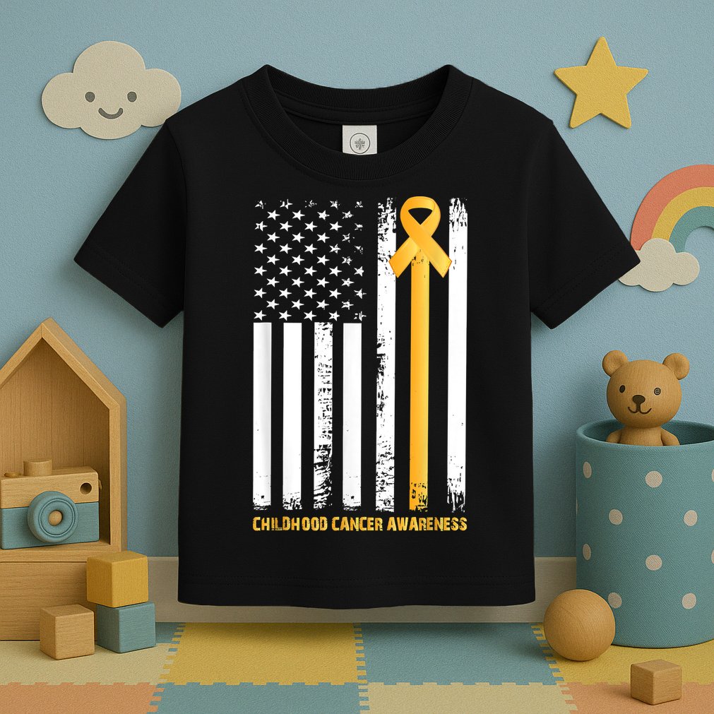 Ribbon In A Flag, Childhood Cancer Awareness Toddler T-Shirt