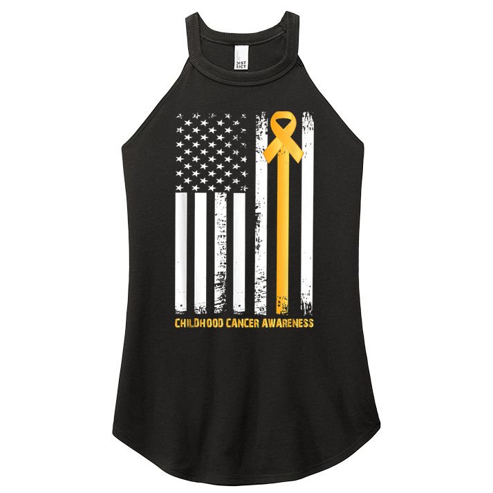 Ribbon In A Flag, Childhood Cancer Awareness Women's Perfect Tri Rocker Tank