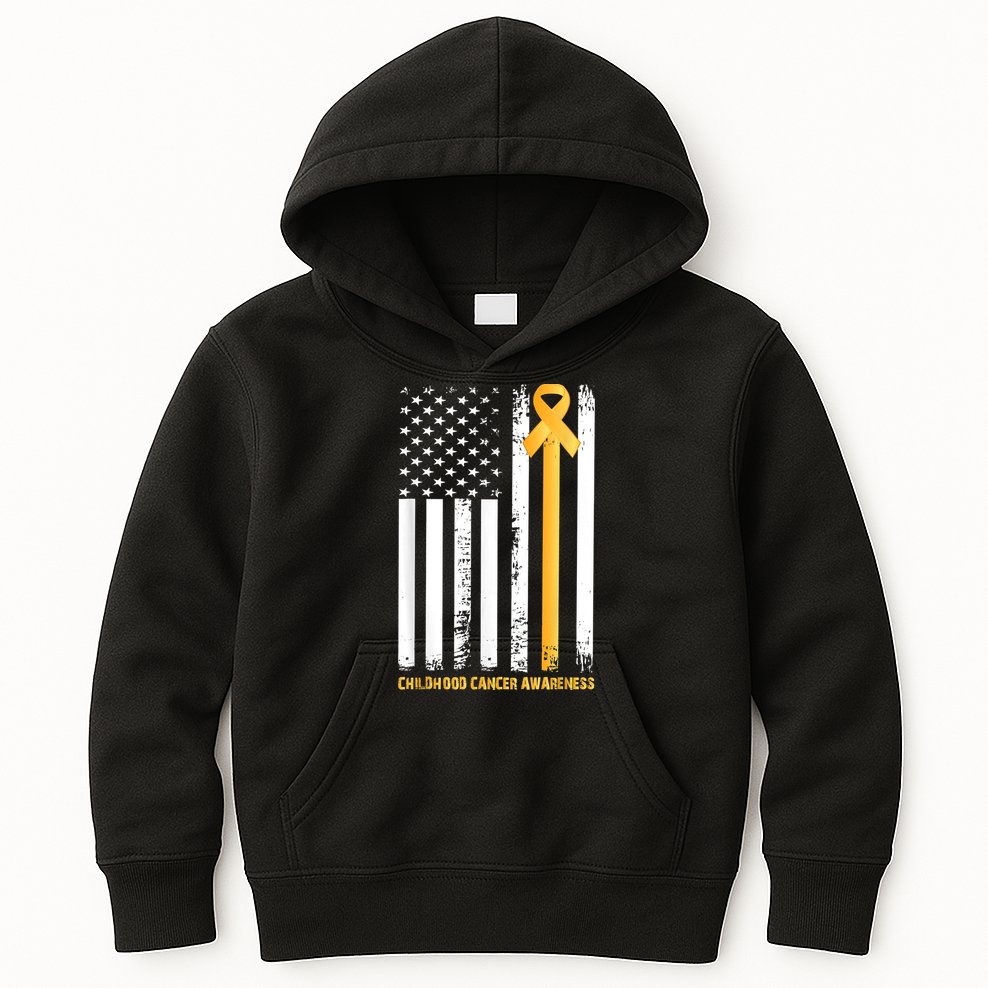 Ribbon In A Flag, Childhood Cancer Awareness Kids Hoodie