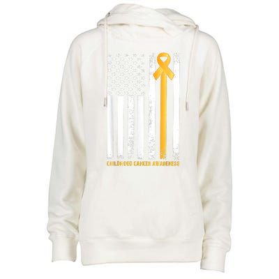 Ribbon In A Flag, Childhood Cancer Awareness Womens Funnel Neck Pullover Hood