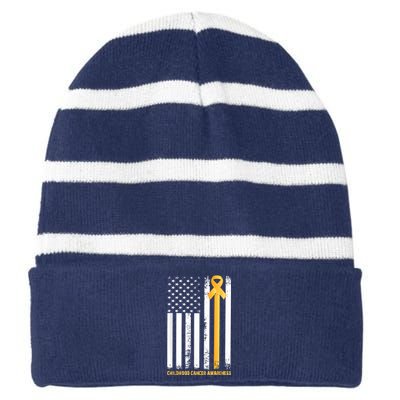 Ribbon In A Flag, Childhood Cancer Awareness Striped Beanie with Solid Band