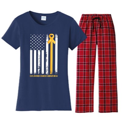 Ribbon In A Flag, Childhood Cancer Awareness Women's Flannel Pajama Set