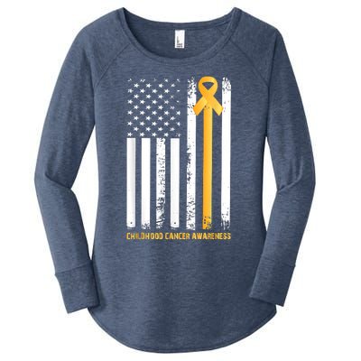 Ribbon In A Flag, Childhood Cancer Awareness Women's Perfect Tri Tunic Long Sleeve Shirt