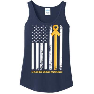 Ribbon In A Flag, Childhood Cancer Awareness Ladies Essential Tank