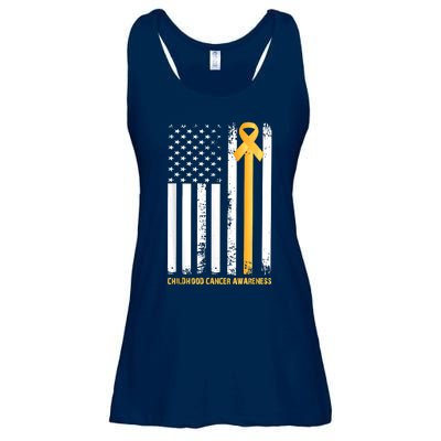 Ribbon In A Flag, Childhood Cancer Awareness Ladies Essential Flowy Tank