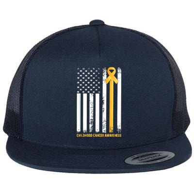 Ribbon In A Flag, Childhood Cancer Awareness Flat Bill Trucker Hat