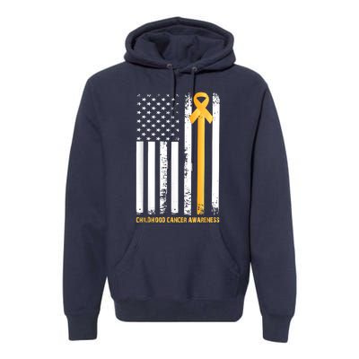 Ribbon In A Flag, Childhood Cancer Awareness Premium Hoodie