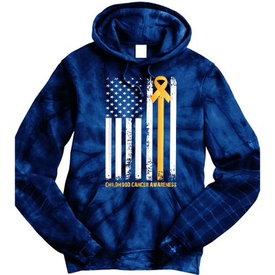 Ribbon In A Flag, Childhood Cancer Awareness Tie Dye Hoodie