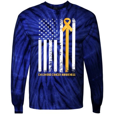 Ribbon In A Flag, Childhood Cancer Awareness Tie-Dye Long Sleeve Shirt