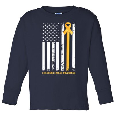 Ribbon In A Flag, Childhood Cancer Awareness Toddler Long Sleeve Shirt