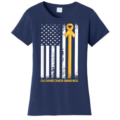 Ribbon In A Flag, Childhood Cancer Awareness Women's T-Shirt