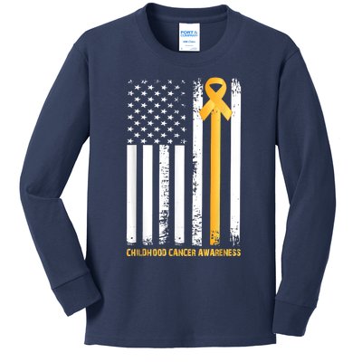 Ribbon In A Flag, Childhood Cancer Awareness Kids Long Sleeve Shirt