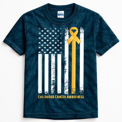 Ribbon In A Flag, Childhood Cancer Awareness Kids Tie-Dye T-Shirt