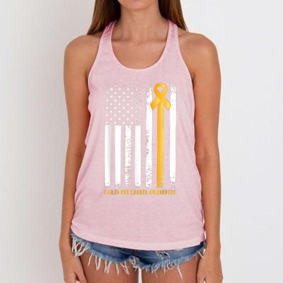 Ribbon In A Flag, Childhood Cancer Awareness Women's Knotted Racerback Tank