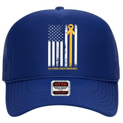 Ribbon In A Flag, Childhood Cancer Awareness High Crown Mesh Back Trucker Hat